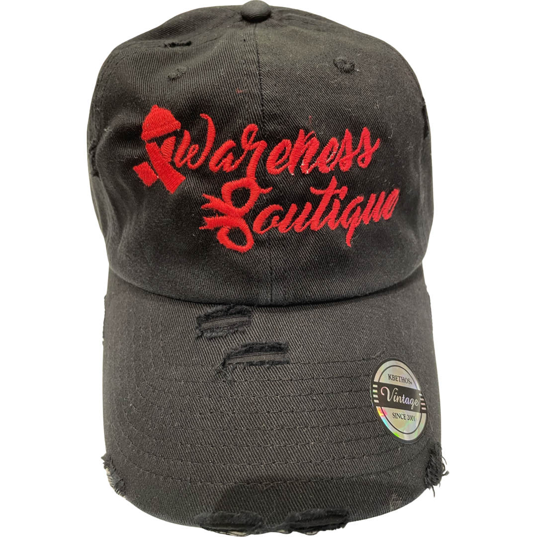 Distressed Vintage Dad Cap Red Ribbon - Awareness Boutique